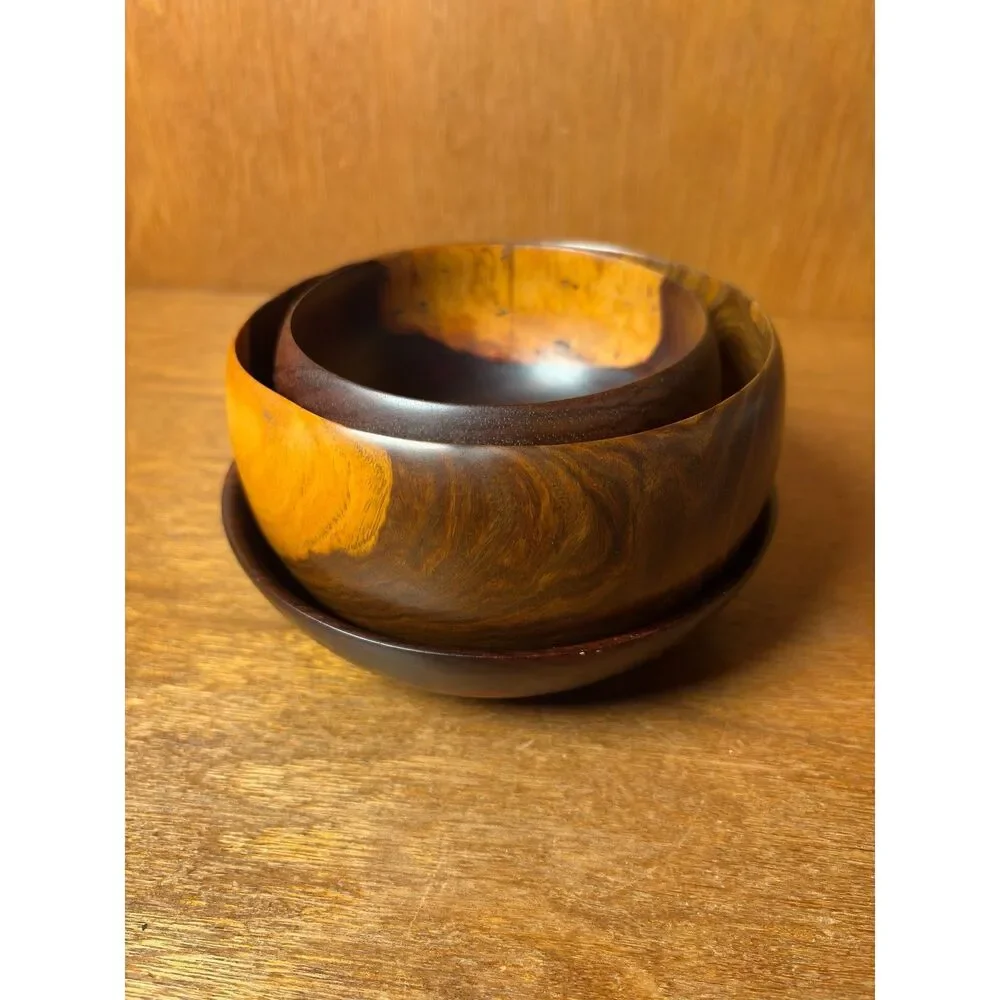Vintage Barry Biesanz Woodworks Set of 3 Cocobolo Turned Wood Bowls